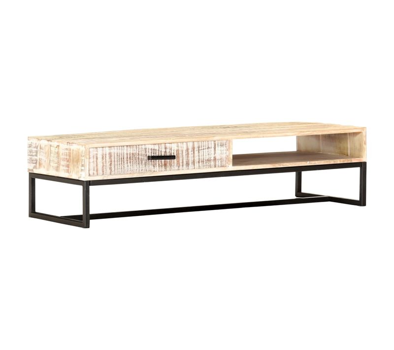 Table Basse Blanc 117 X 50 X 30 Cm Bois D'acacia Solide