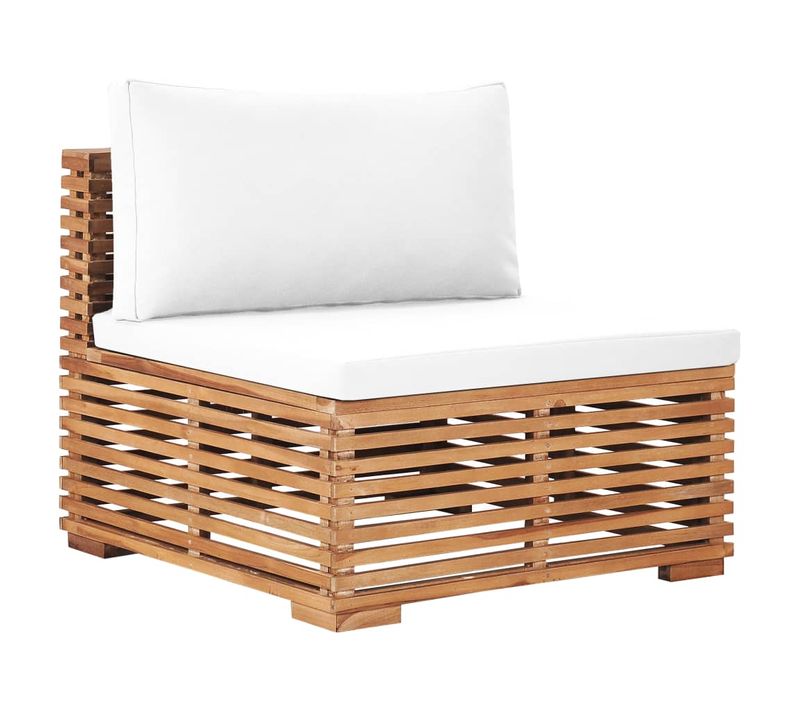 Canapé Central De Jardin Avec Coussin Crème Bois De Teck Solide