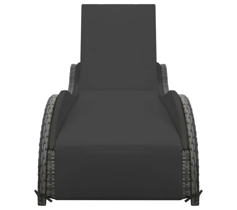 Chaise Longue Avec Coussin En Résine Tressée - 200x73x45 Cm - Gris Anthracite