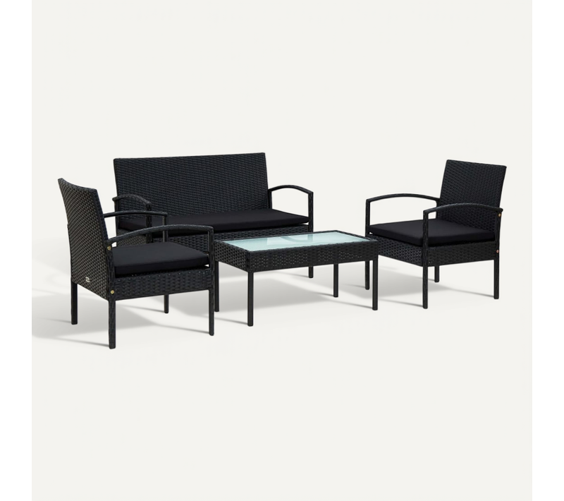 Salon De Jardin 4 Pièces Avec Coussins Résine Tressée Noir Léger