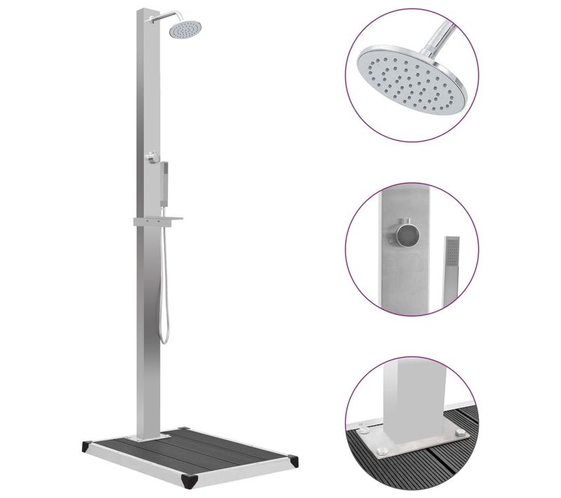 Douche D'extérieur Avec Receveur De Douche Wpc Acier Inoxydable