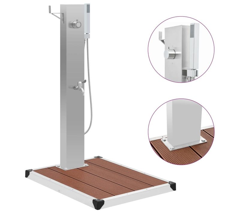 Douche D'extérieur Avec Receveur De Douche Wpc Acier Inoxydable