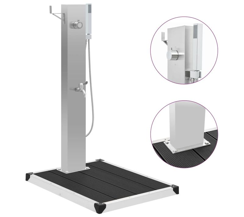 Douche D'extérieur Avec Receveur De Douche Wpc Acier Inoxydable