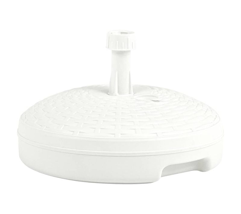 Base De Parasol 20 L, Remplie D'eau Et De Sable, En Plastique Blanc, Motif Rotin, Extérieur