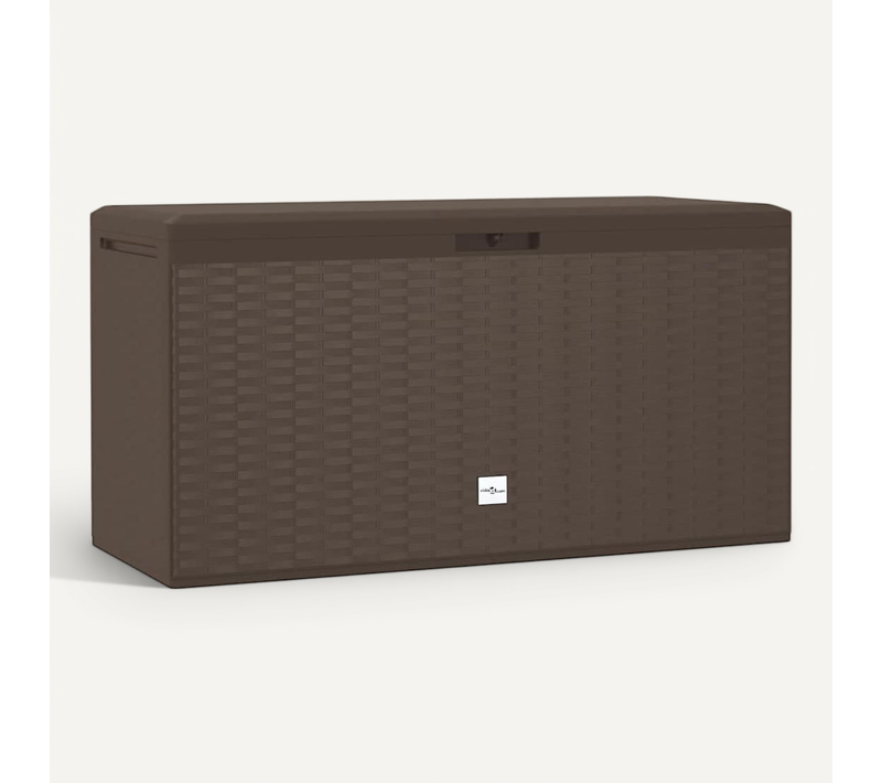Boîte De Rangement De Jardin Verrouillable Marron 114x47x60 Cm Coffre Terrasse Extérieur
