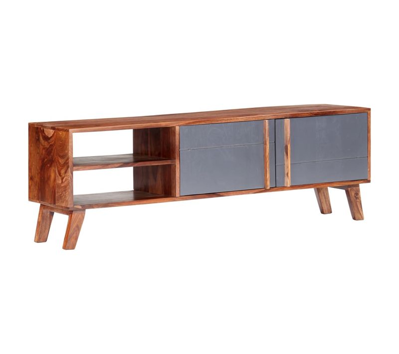 Meuble TV Gris 140x30x45 Cm Bois Solide