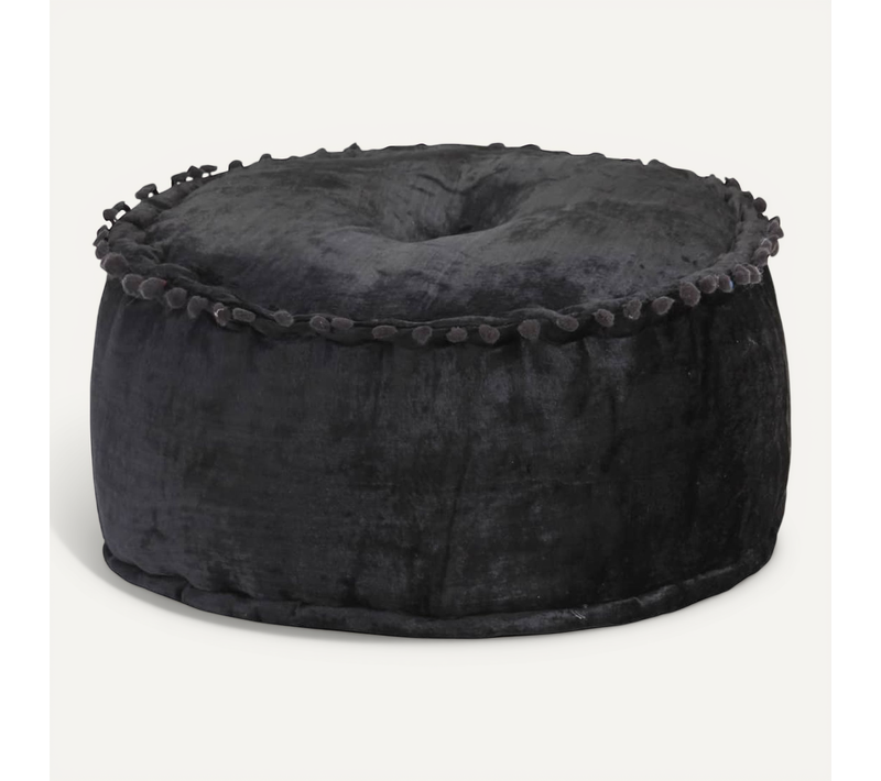 Pouf Rond En Velours Anthracite 40 X 20 Cm, Rembourrage En Fibre Souple