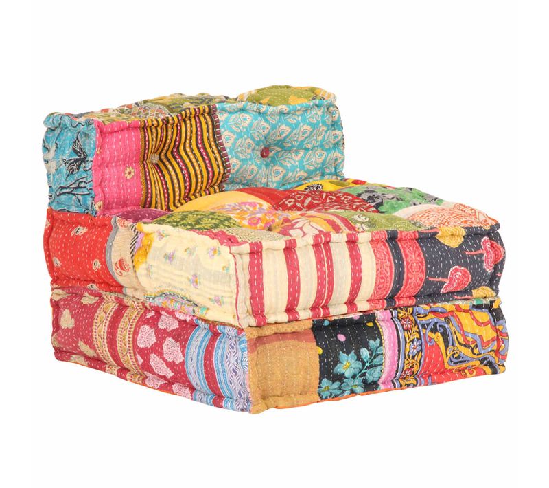 Pouf Modulaire Tissu Patchwork Avec Housses En Coton Amovibles Et Design Convertible