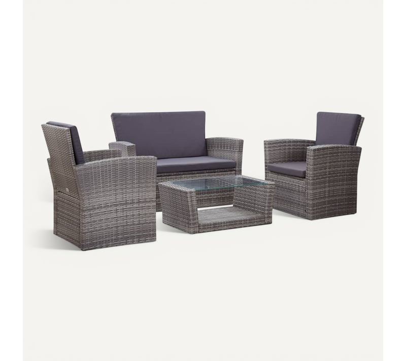 Salon De Jardin 4 Pièces Avec Coussins Résine Tressée Gris