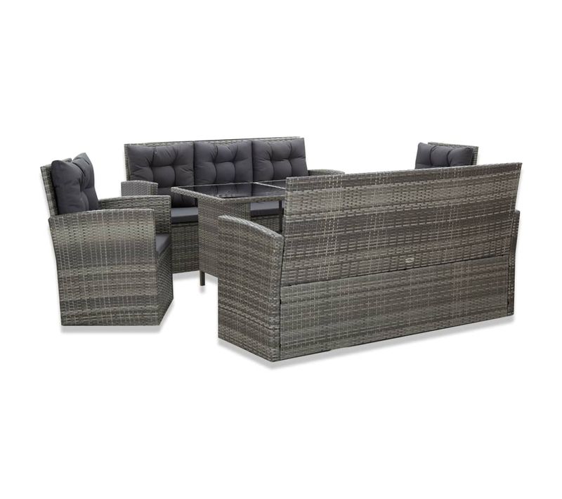 Ensemble à Manger D'extérieur 5pcs Coussins Résine Tressée Gris