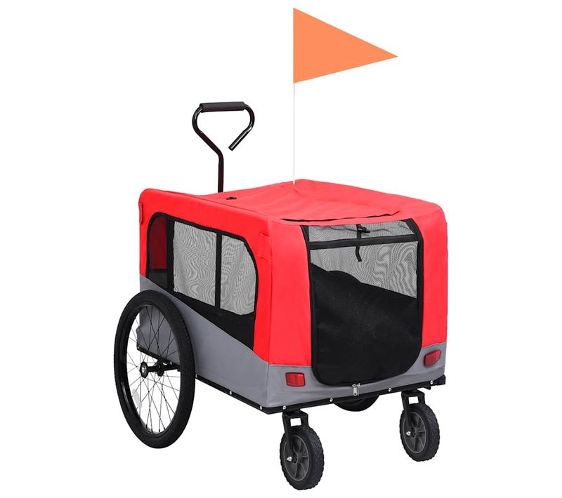 Remorque De Vélo Pour Chiens Et Poussette 2-en-1 Rouge Et Gris