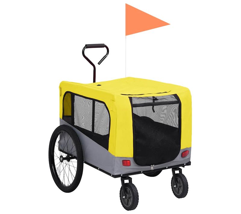 Remorque De Vélo Pour Chiens Et Poussette 2-en-1 Jaune Et Gris