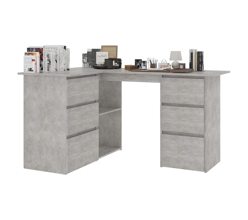 Bureau D'angle Gris Béton 145x100x76 Cm Aggloméré