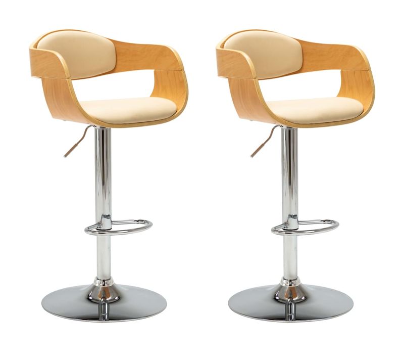 Chaises De Bar Lot De 2 Crème Bois Courbé Et Similicuir