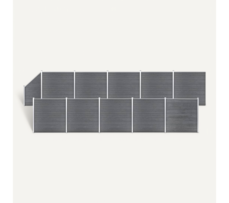 Ensemble De Clôture Wpc 10 Carré + 1 Incliné 1830x186 Cm Gris