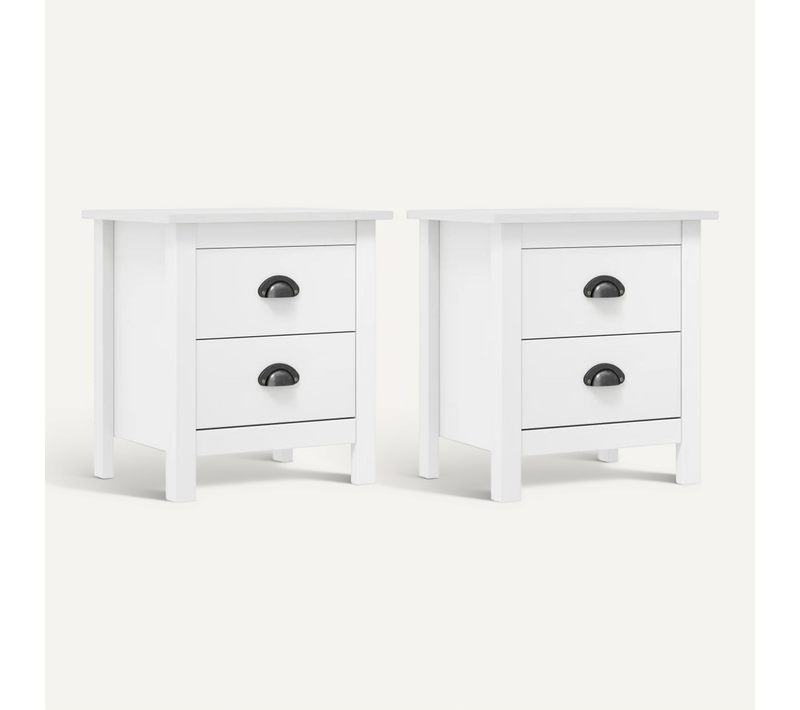 Tables De Chevet Hill 2 Pièces Blanc 46x35x49,5 Cm Bois Pin Solide