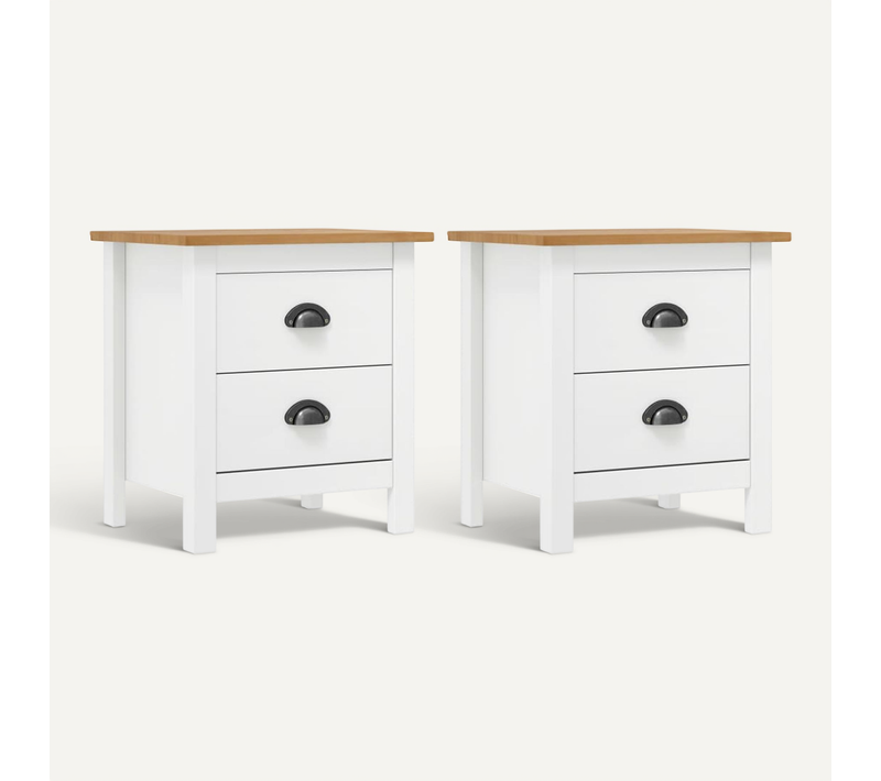 Tables De Chevet 2 Pièces 2 Tiroirs En Pin Massif Blanc Tables De Chevet Modernes