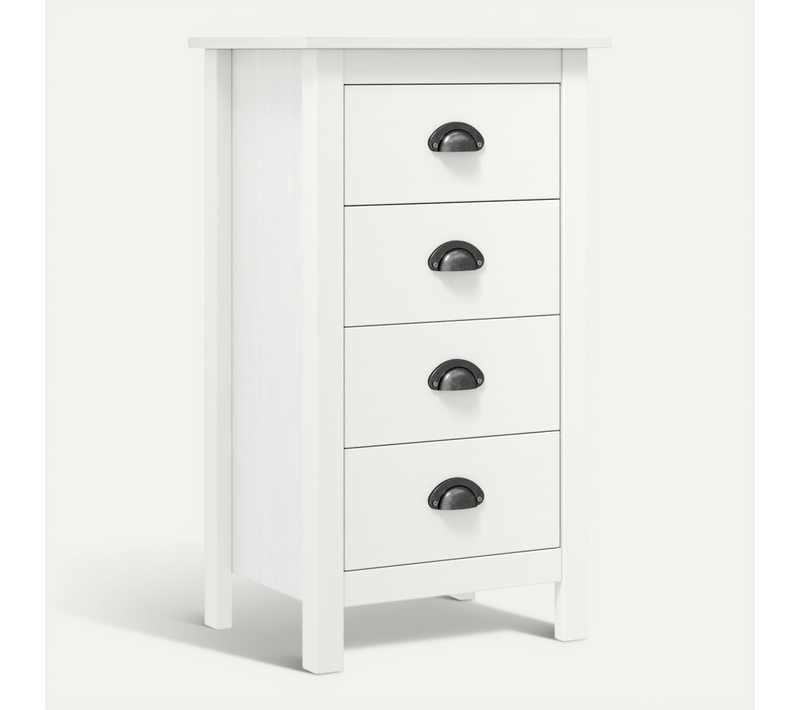Buffet 4 Tiroirs En Pin Massif Blanc, Meuble De Rangement Moderne