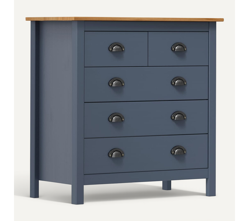 Buffet 5 Tiroirs En Pin Massif Gris, Meuble De Rangement Moderne