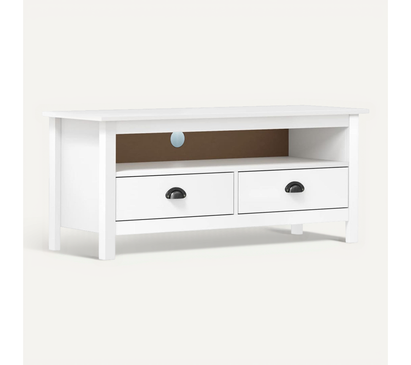 Meuble TV Hill Range Blanc 110x40x47 Cm Bois De Pin Solide