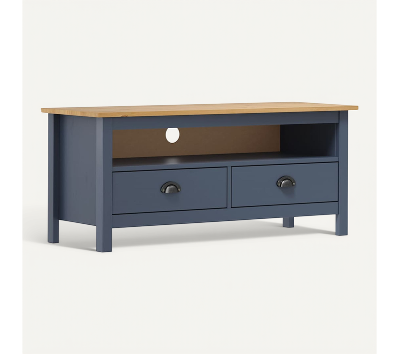 Meuble TV Hill Range Gris 110x40x47 Cm Bois De Pin Solide