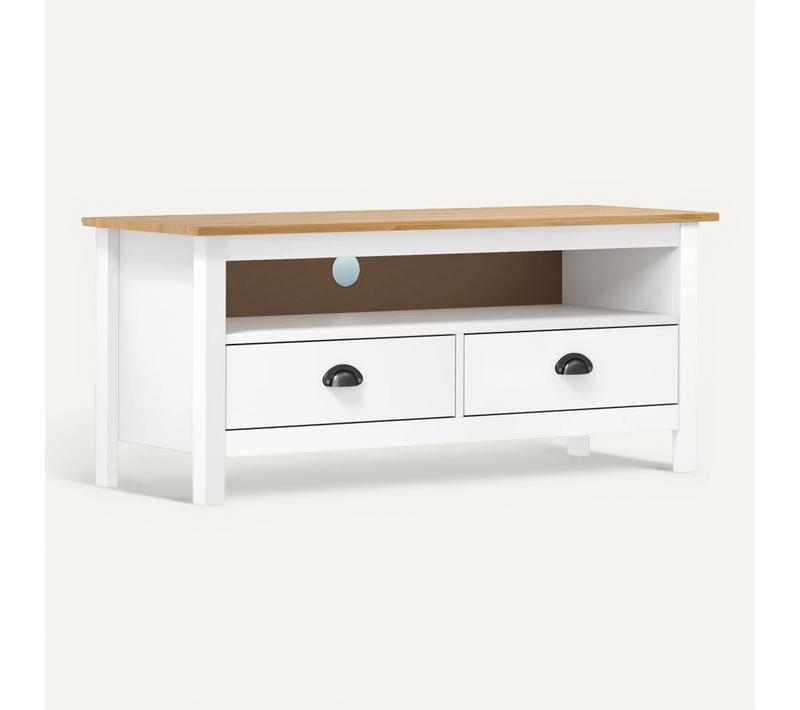 Meuble TV Hill Range Blanc 110x40x47 Cm Bois De Pin Solide