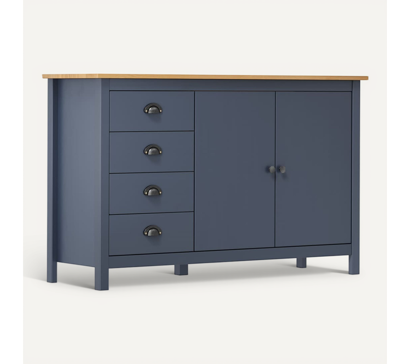 Buffet Hill Gris 130x40x80 Cm Bois De Pin Solide
