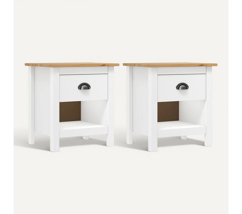 Tables De Chevet 2 Pièces Hill 46x35x49,5 Cm Bois De Pin Solide