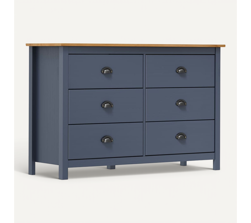 Buffet "hill" Gris Avec 6 Tiroirs Profonds 125x40x80 Cm Bois De Pin Massif