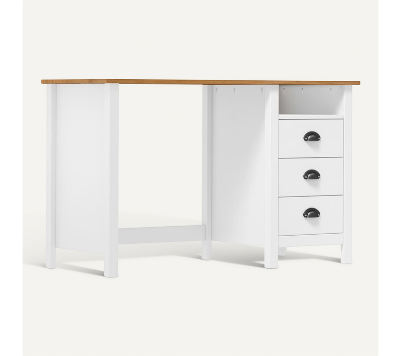 Bureau "hill" Avec 3 Tiroirs et Étagère De Rangement 120x50x74 Cm Bois De Pin Massif