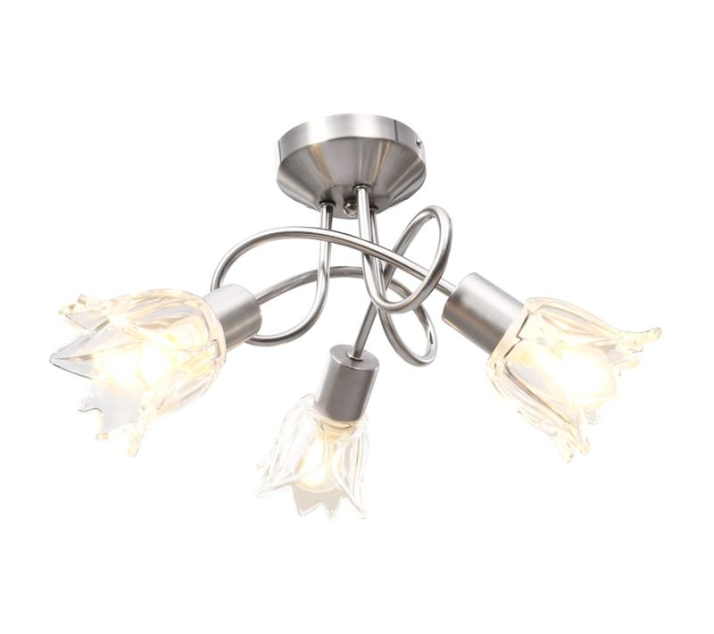 Plafonnier Et Abat-jour Verre Transparent 3 Ampoules E14 Tulipe