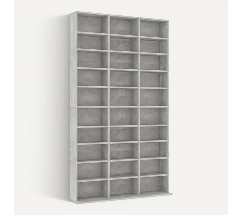 Armoire À Cd 102x16x177,5 Cm Bois Contreplaqué Gris Béton 30 Compartiments Ouverts