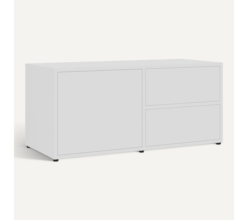 Meuble TV 2 Tiroirs 1 Porte 80 X 34 X 36 Cm Bois Contreplaqué Blanc Classique