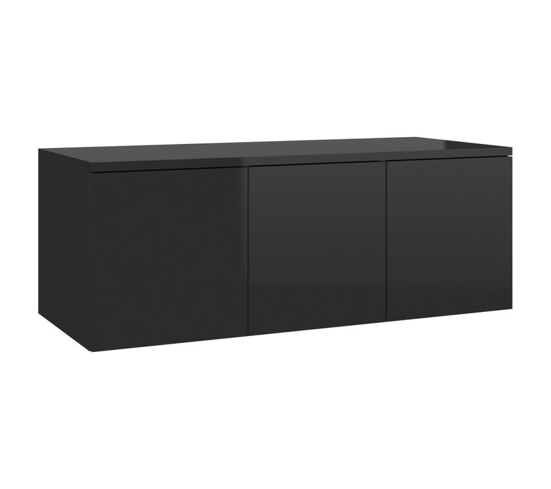Meuble TV Noir Brillant 80x34x30 Cm Bois Contreplaqué