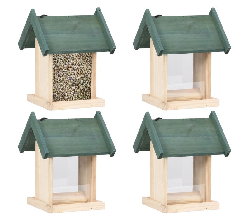 Mangeoires à Oiseaux 4 Pièces Bois De Sapin