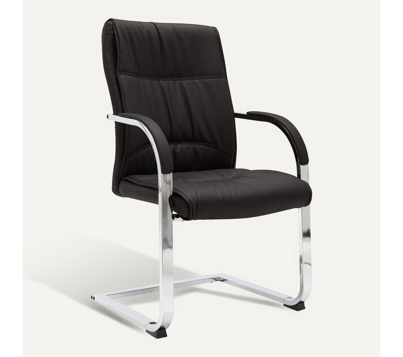 Chaise De Bureau Cantilever Simili Noir Avec Accoudoirs Et Base Chromée