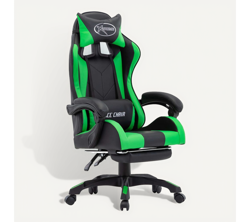 Fauteuil De Jeux Vidéo Avec Repose-pied Vert Et Noir Simili