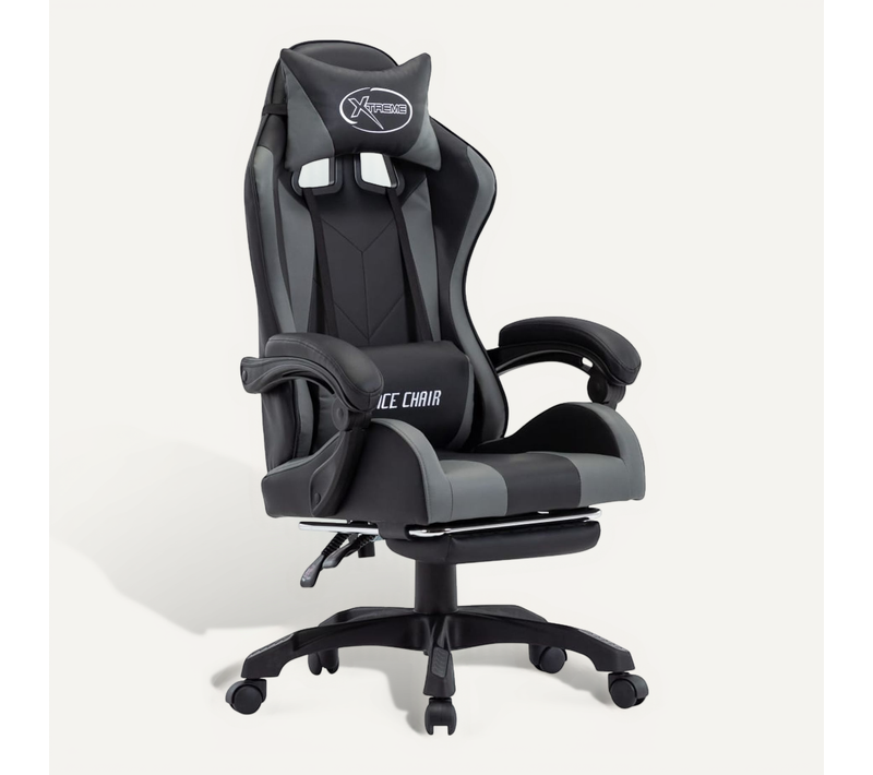 Fauteuil Gamer Avec Repose-pied Gris Et Noir Similicuir