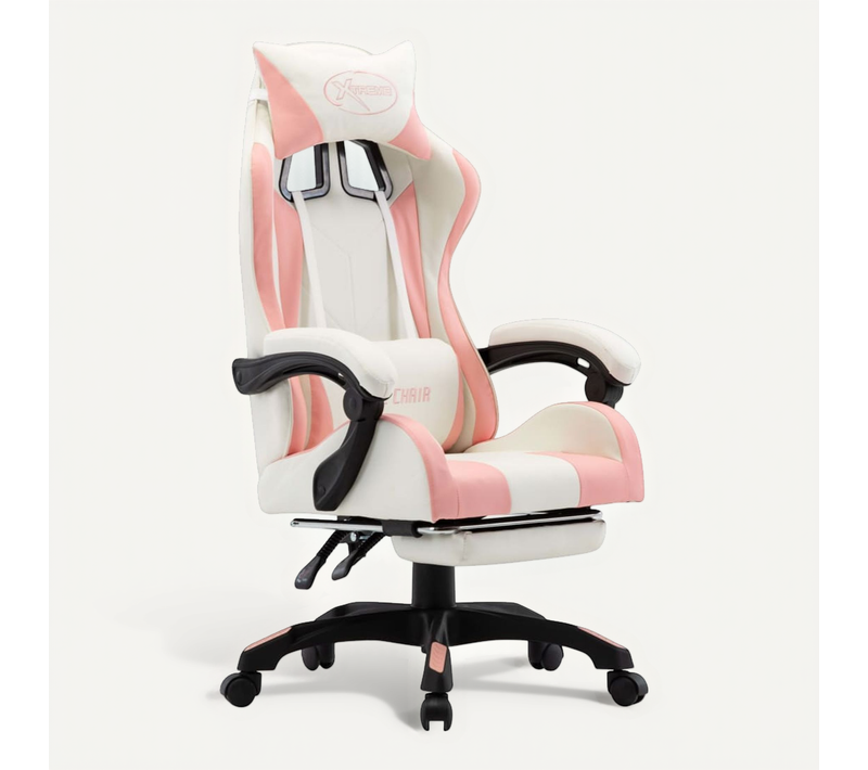 Chaise De Jeu De Course Avec Repose-pieds Rétractable, Rose Et Blanc, Siège De Bureau