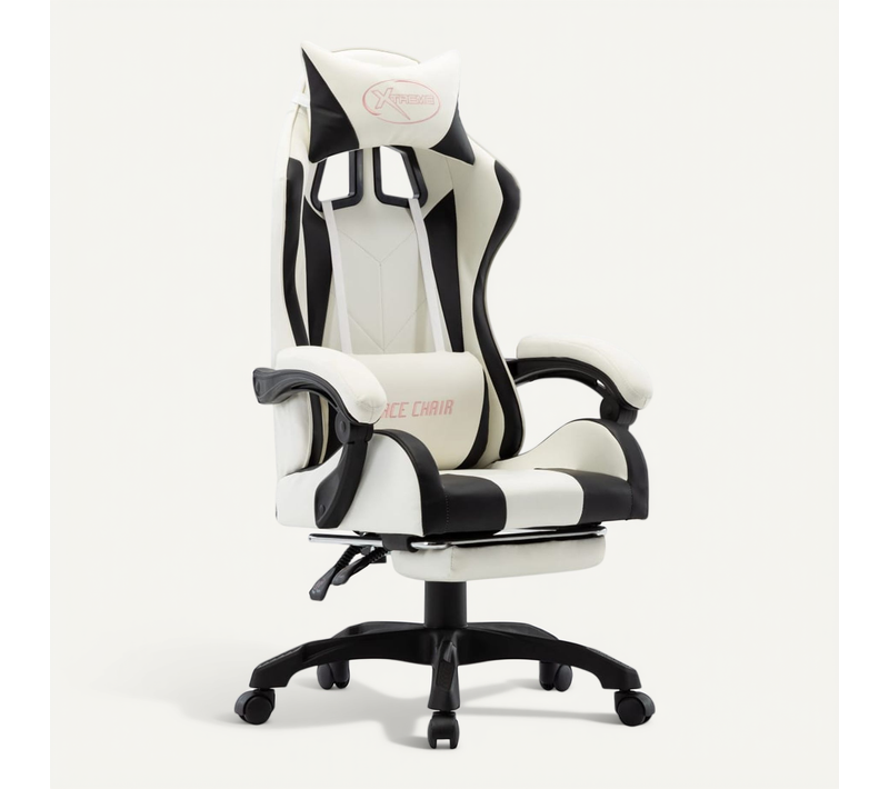 Fauteuil De Jeux Vidéo Et Repose-pied Noir Et Blanc Simili