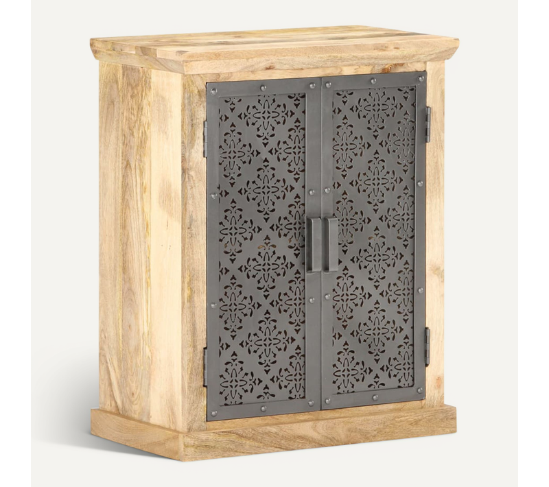 Buffet Avec Portes En Acier 60x35x75 Cm Bois De Manguier Solide