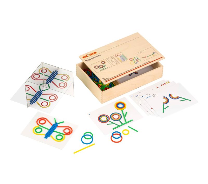 Jeu De Formes Et Couleurs - Reproduire Le Modele - Anneaux Et Bâtonnets - Jeu Montessori