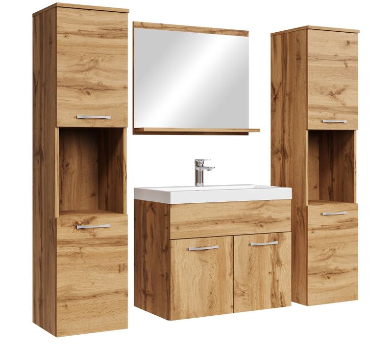 Meuble De Salle De Bain Montreal XL 60 Cm Lavabo Chene   Armoire De Rangement Meuble Lavabo Evier