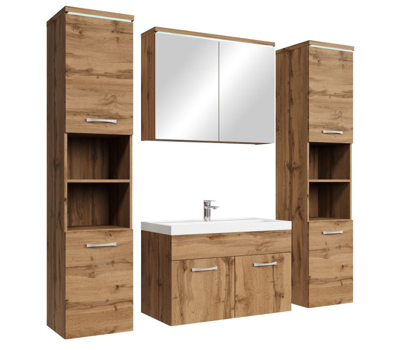 Meuble De Salle De Bain Paso XL 80 X 40 Cm Chene  – Armoire De Rangement Meuble Lavabo Evier Meuble