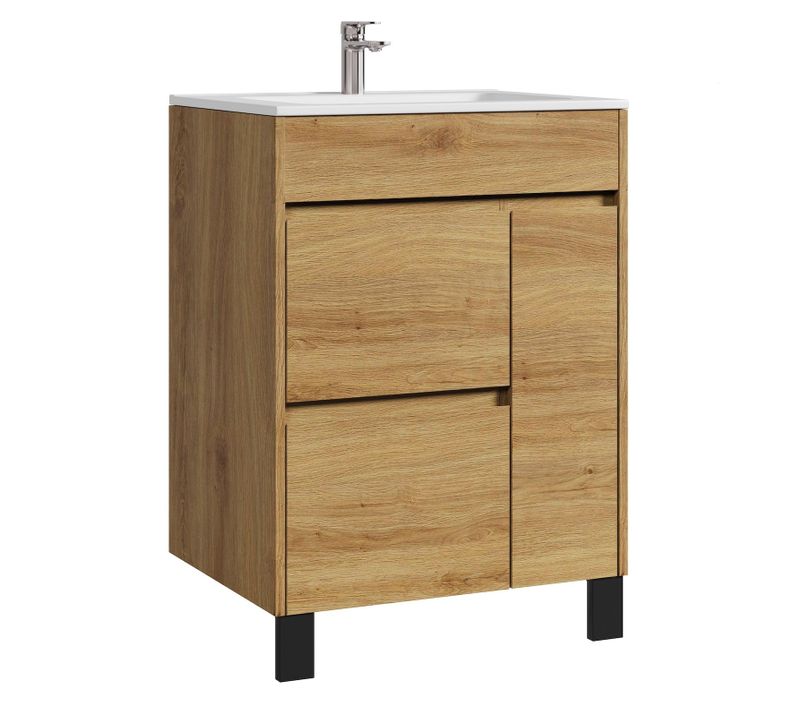 Meuble De Salle De Bain Salzburg 60cm Lavabo Chêne – Armoire De Rangement Meuble Lavabo