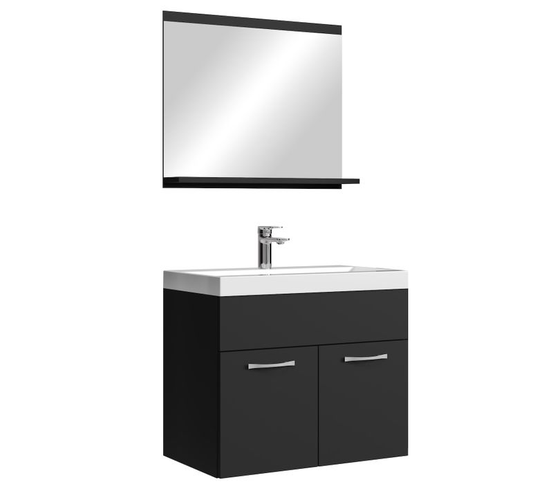 Meuble Vasque Montreal 60 Cm Avec Lavabo Et Miroir - Noir Mat