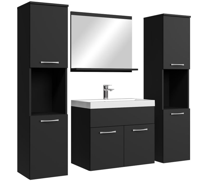 Salle De Bain Complète Montreal XL 60 Cm Lavabo - Noir Mat