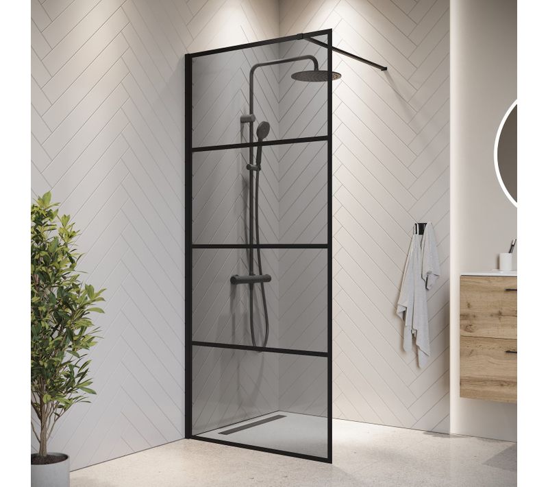 Paroi De Douche Essos - 50 X 200 Cm - Verre Teinté Noir