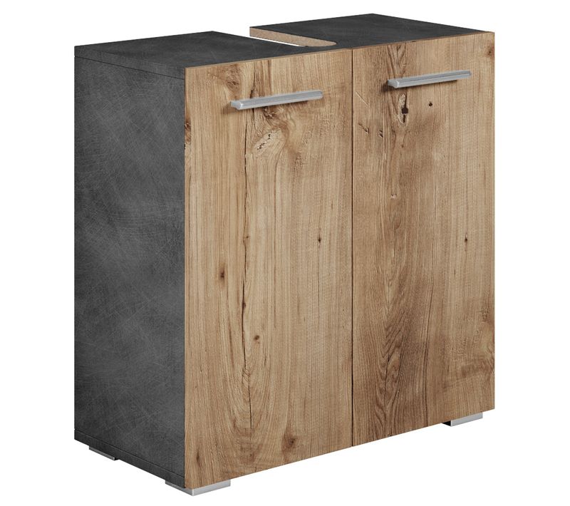 Meuble Vasque Jupiter Gris Avec Chêne Châtaignier 60 X 30 X 60 Cm Meuble De Salle De Bain,