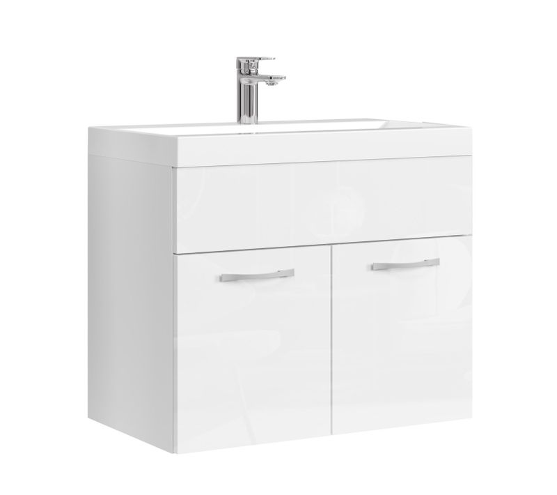 Meuble De Salle De Bain Montreal 01 60 Cm – Blanc Brillant – Meuble Avec Lavabo Et Armoire